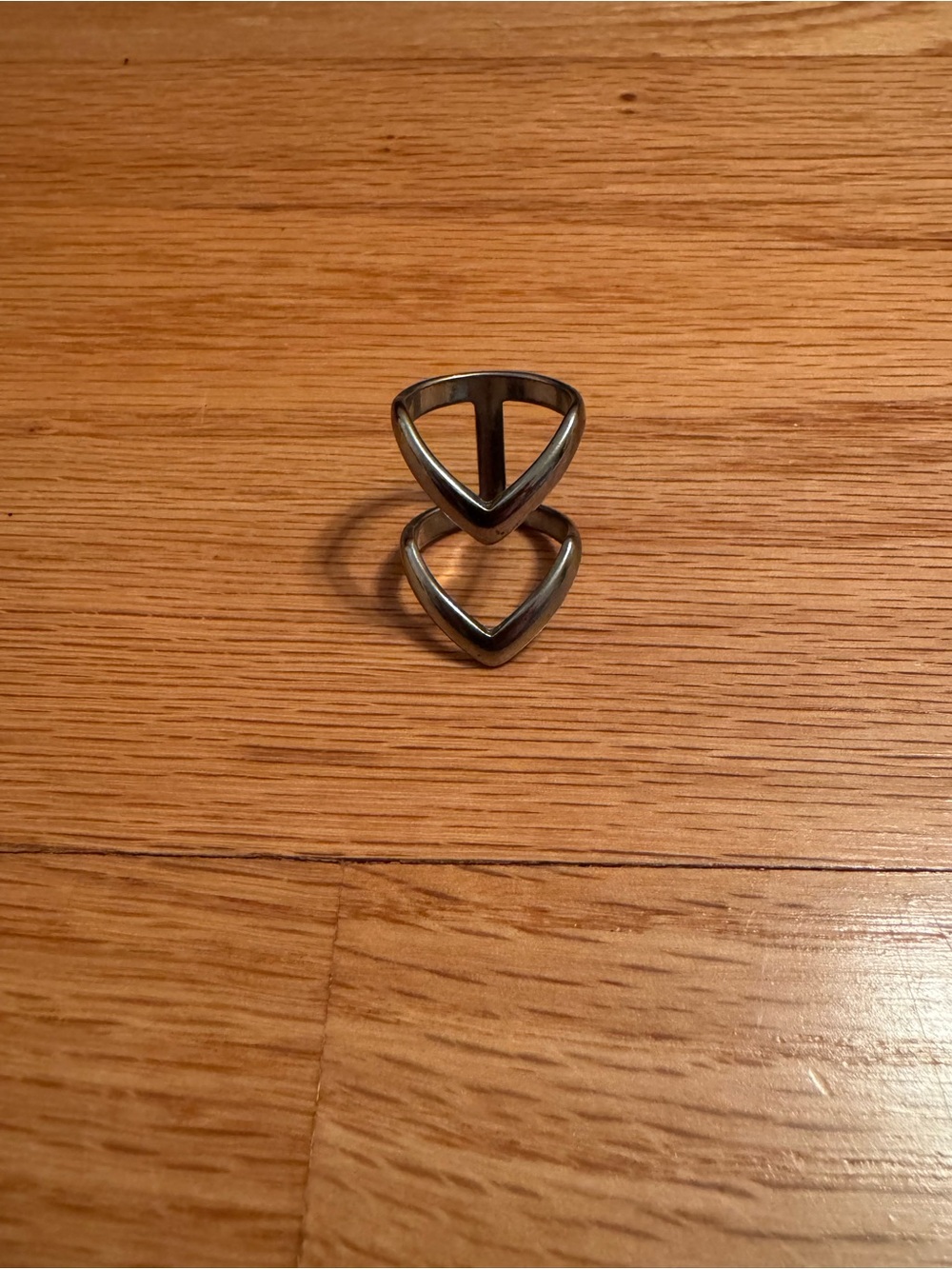 Double Chevron V-Shaped Silver Tone Ring Stack